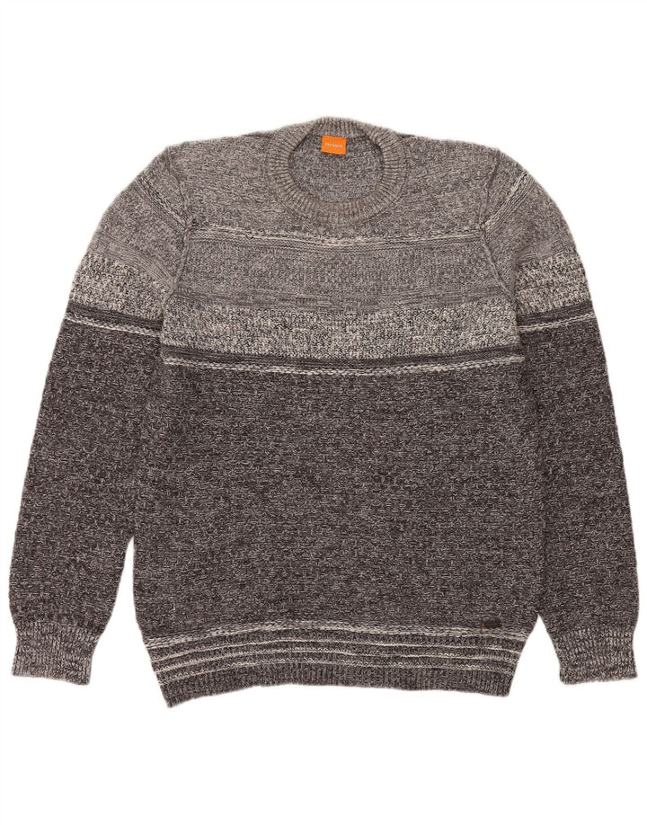 Hugo Boss Mens Crew Neck Jumper Sweater Large Grey Cotton