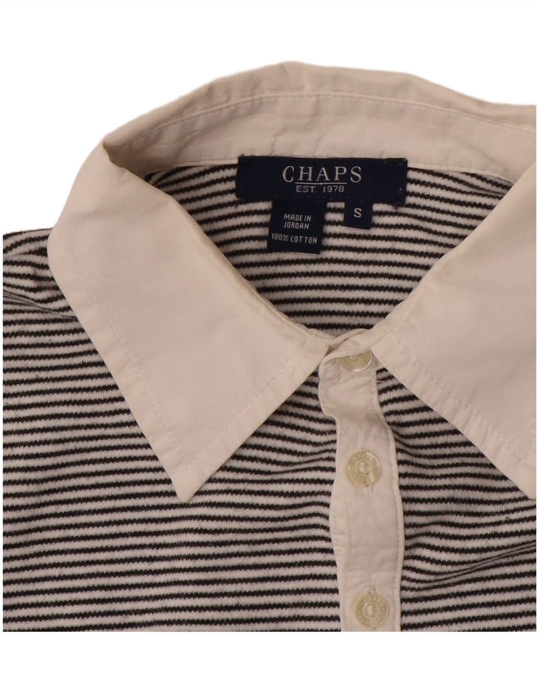 Chaps Womens 3/4 Sleeve Polo Shirt UK 10 Small Black Striped Cotton