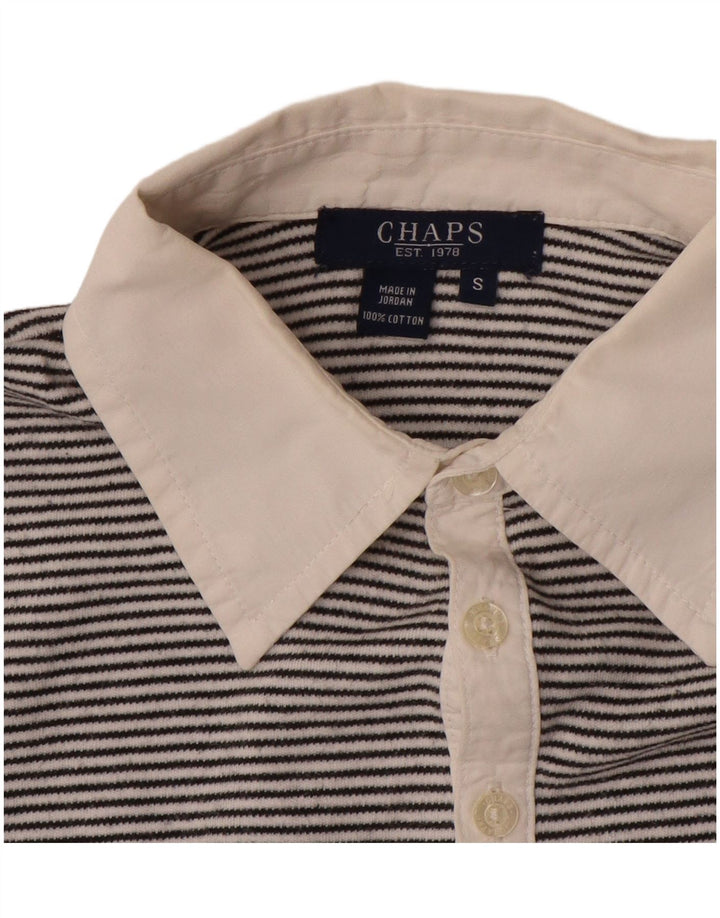 Chaps Womens 3/4 Sleeve Polo Shirt UK 10 Small Black Striped Cotton