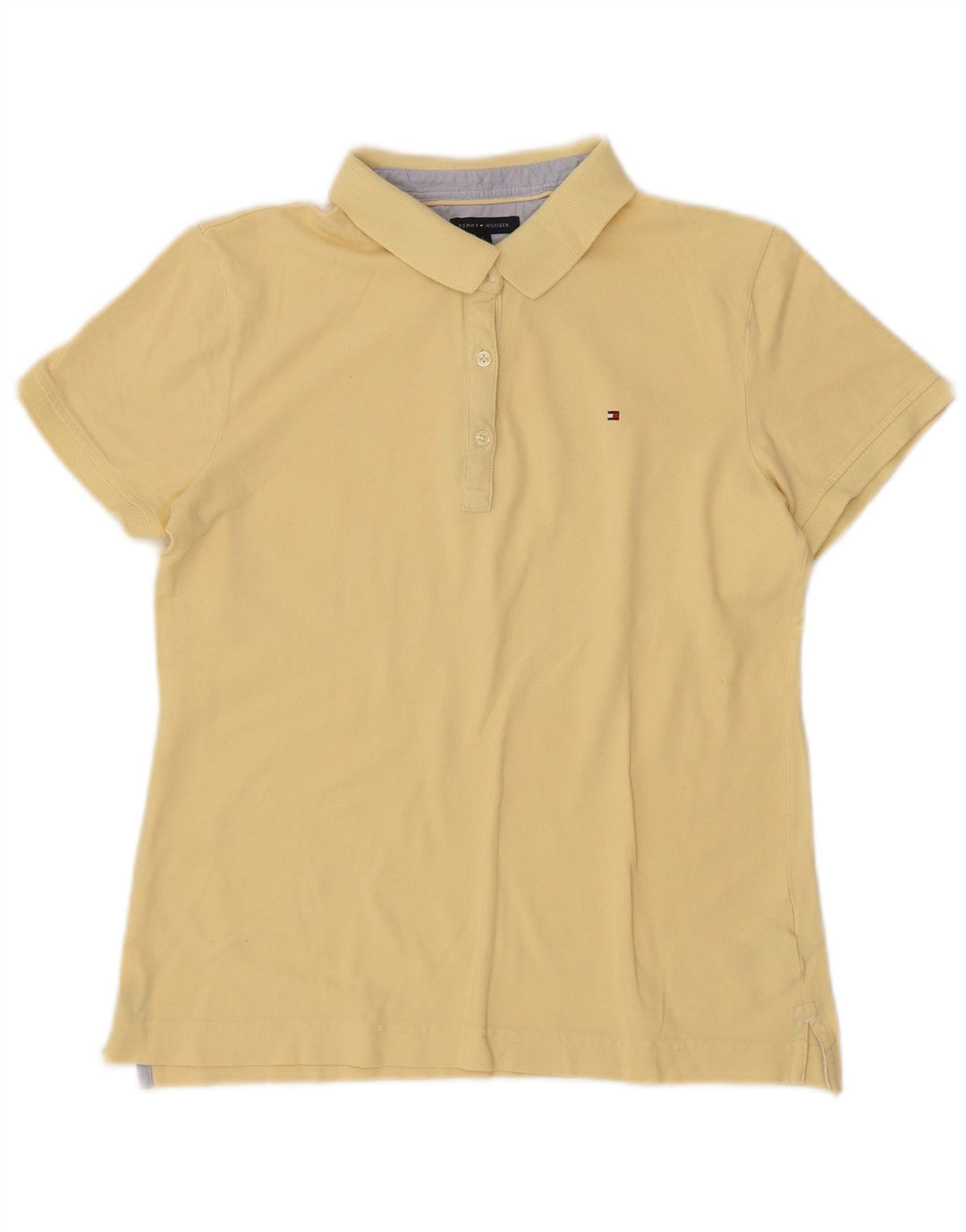 TOMMY HILFIGER Womens Polo Shirt UK 14 Large Yellow Cotton