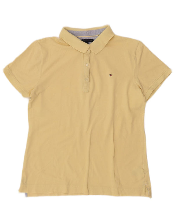 TOMMY HILFIGER Womens Polo Shirt UK 14 Large Yellow Cotton