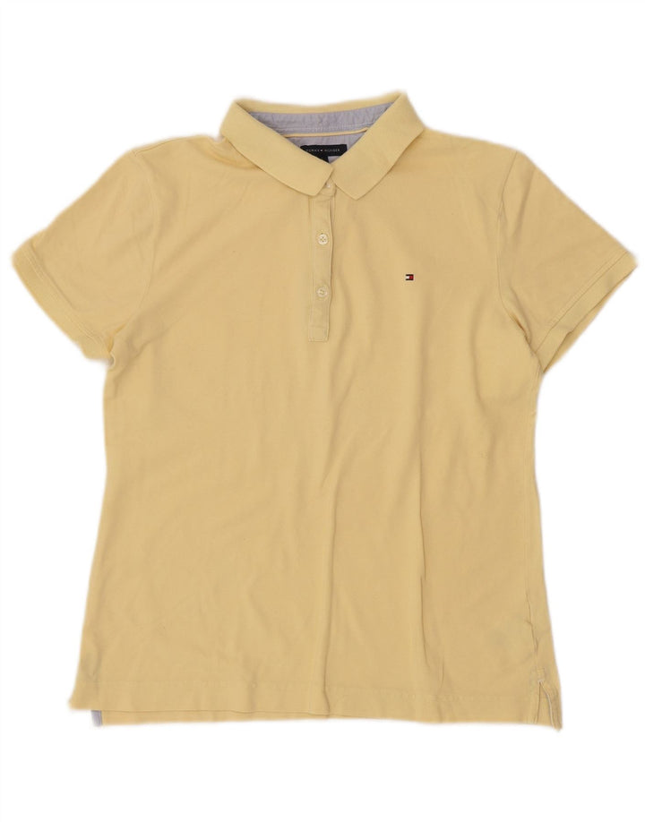 TOMMY HILFIGER Womens Polo Shirt UK 14 Large Yellow Cotton
