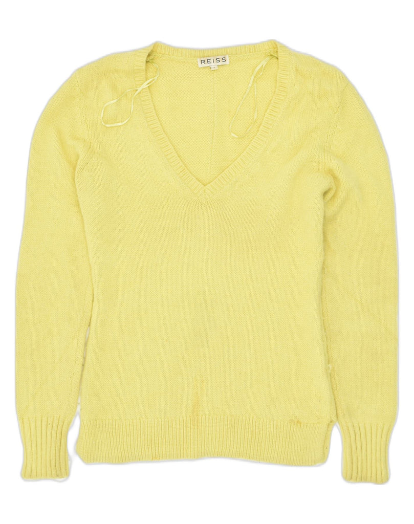 REISS Womens V-Neck Jumper Sweater UK 10 Small Yellow Nylon | Vintage Reiss | Thrift | Second-Hand Reiss | Used Clothing | Messina Hembry 