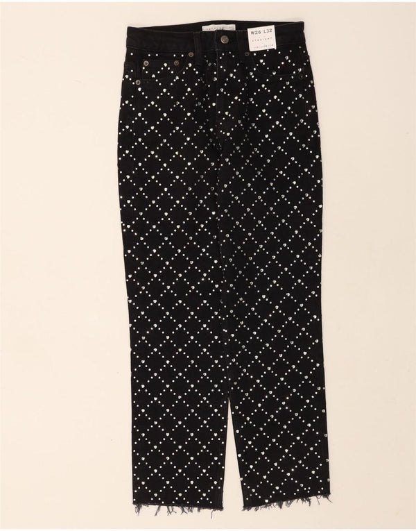 Topshop Womens Straight Jeans UK 8 Small W26 L26 Black Geometric Cotton