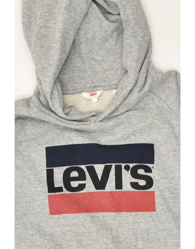 LEVI'S Womens Graphic Hoodie Jumper UK 16 Large Grey Cotton | Vintage Levi's | Thrift | Second-Hand Levi's | Used Clothing | Messina Hembry 