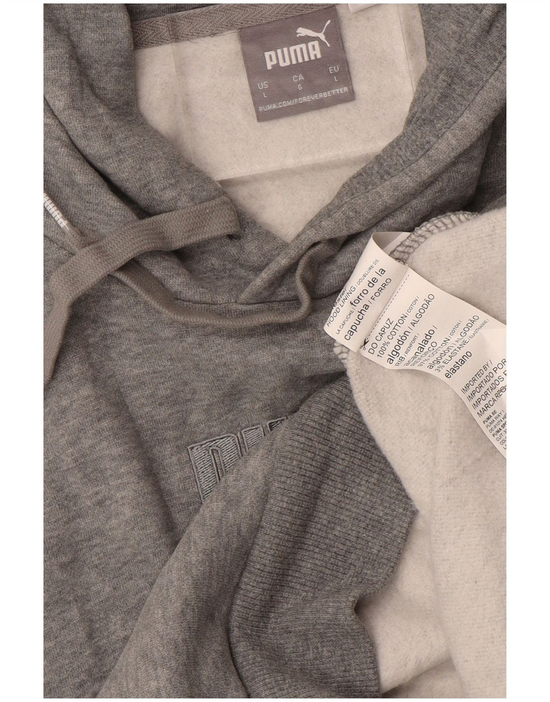 PUMA Mens Graphic Hoodie Jumper Large Grey Cotton