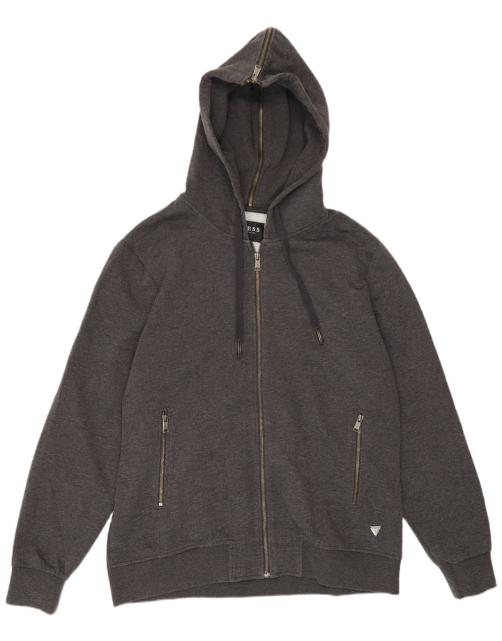 Guess Mens Zip Hoodie Sweater 2XL Grey Polyester
