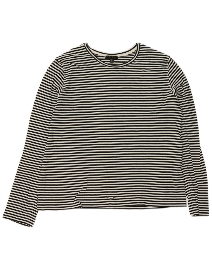 Massimo Dutti Womens Top Long Sleeve UK 16 Large White Pinstripe