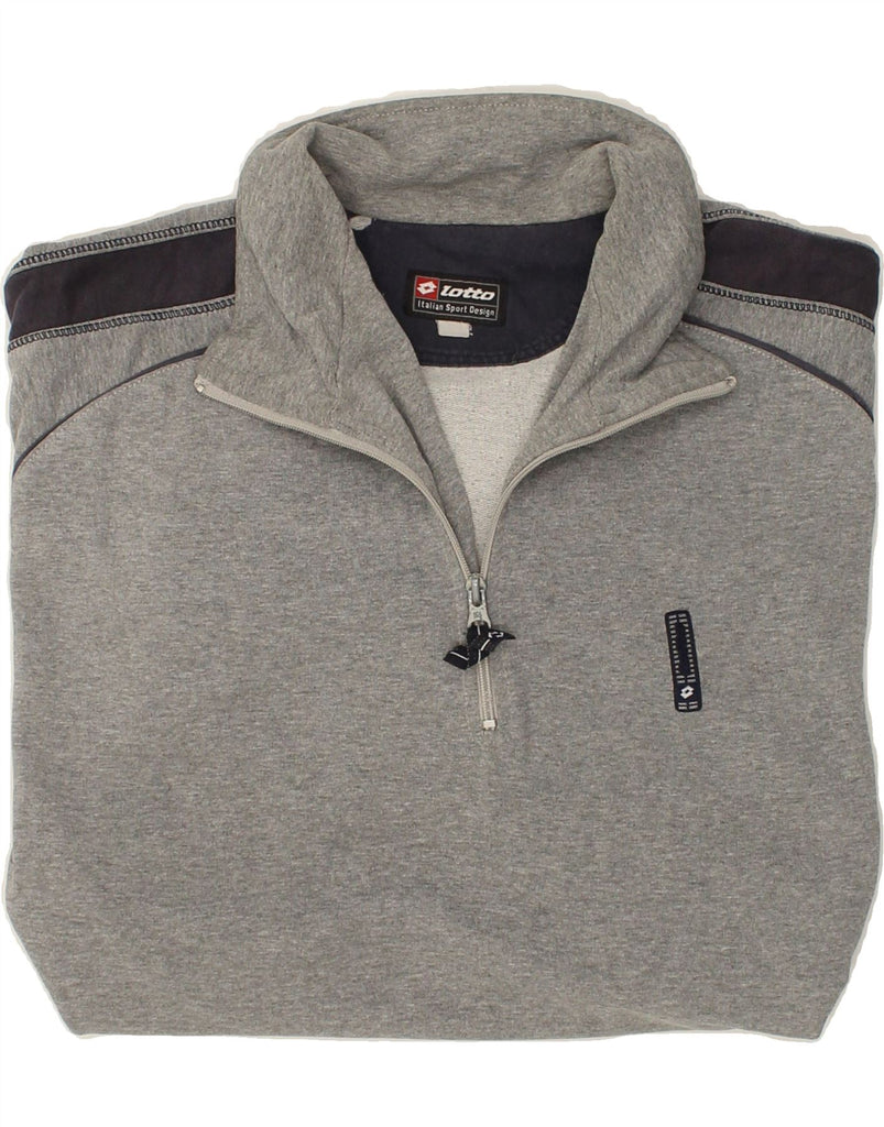 LOTTO Mens Zip Neck Sweatshirt Jumper UK 42/44 Large Grey Colourblock | Vintage Lotto | Thrift | Second-Hand Lotto | Used Clothing | Messina Hembry 