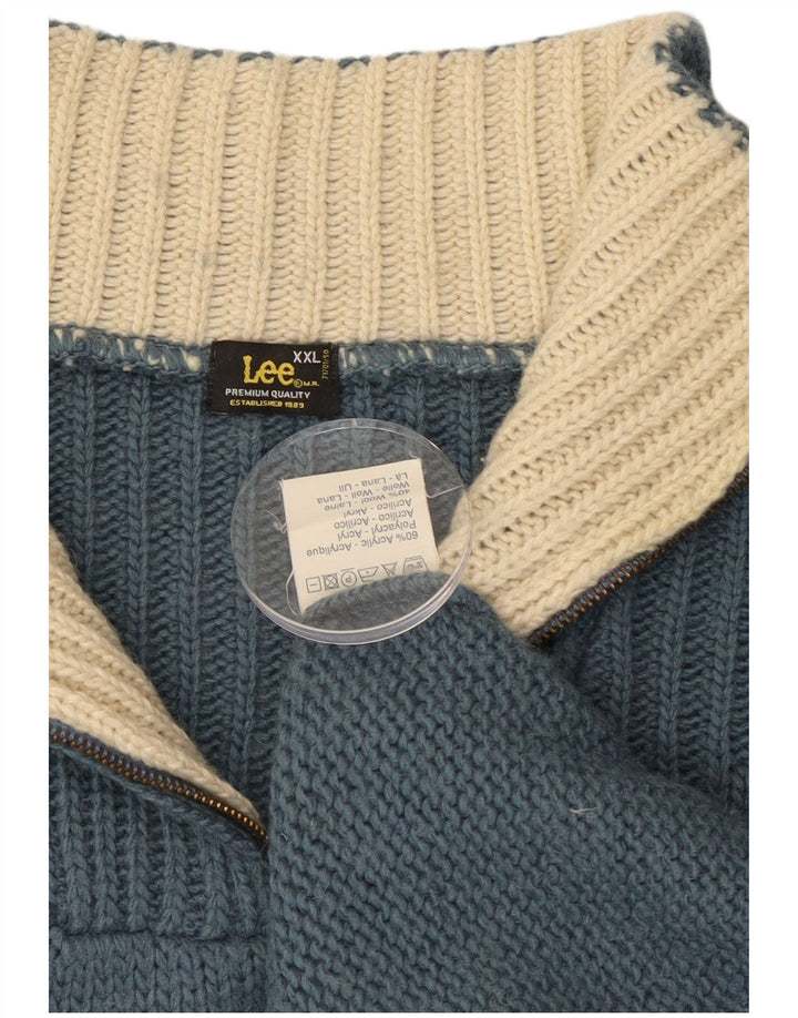 Lee Mens Zip Neck Jumper Sweater 2XL Blue Acrylic