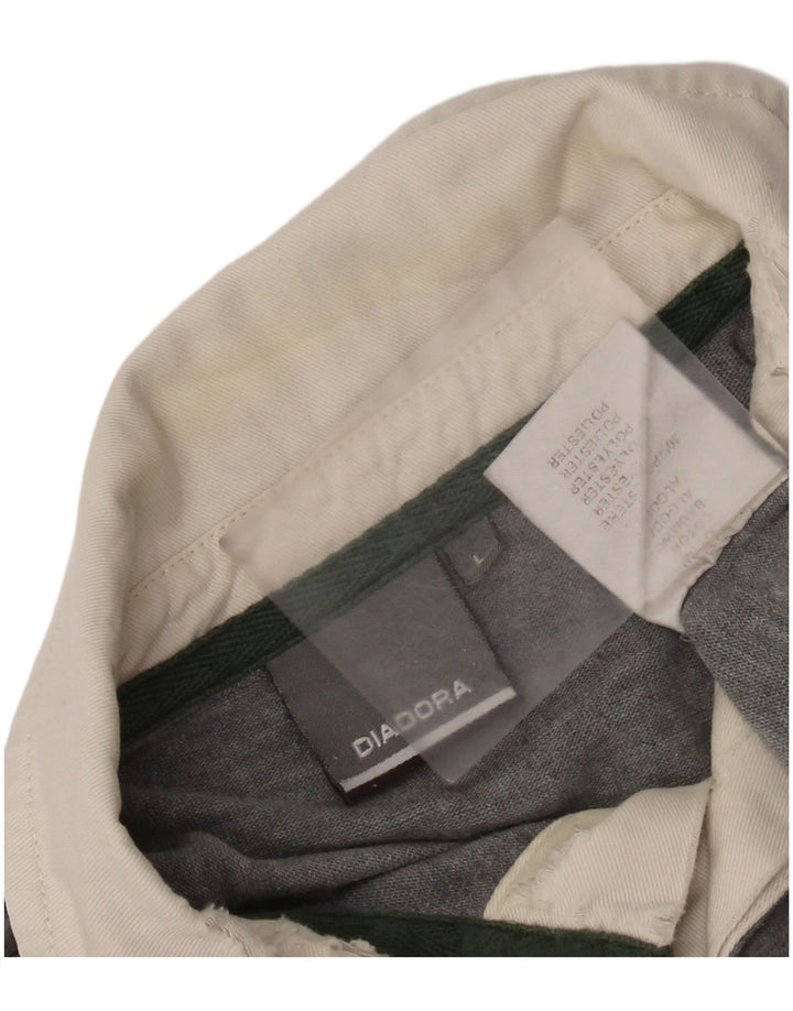 DIADORA Mens Graphic Long Sleeve Rugby Polo Shirt Large Grey Striped