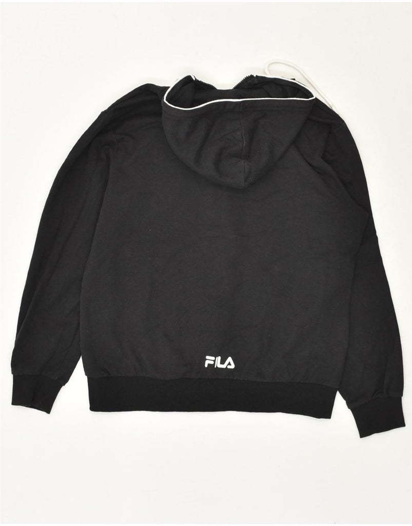 FILA Mens Graphic Zip Hoodie Sweater Medium Black Cotton | Vintage Fila | Thrift | Second-Hand Fila | Used Clothing | Messina Hembry 