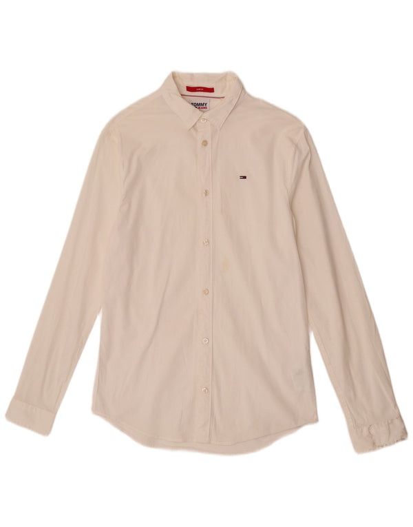 Tommy Hilfiger Mens Slim Fit Shirt Medium Off White Cotton