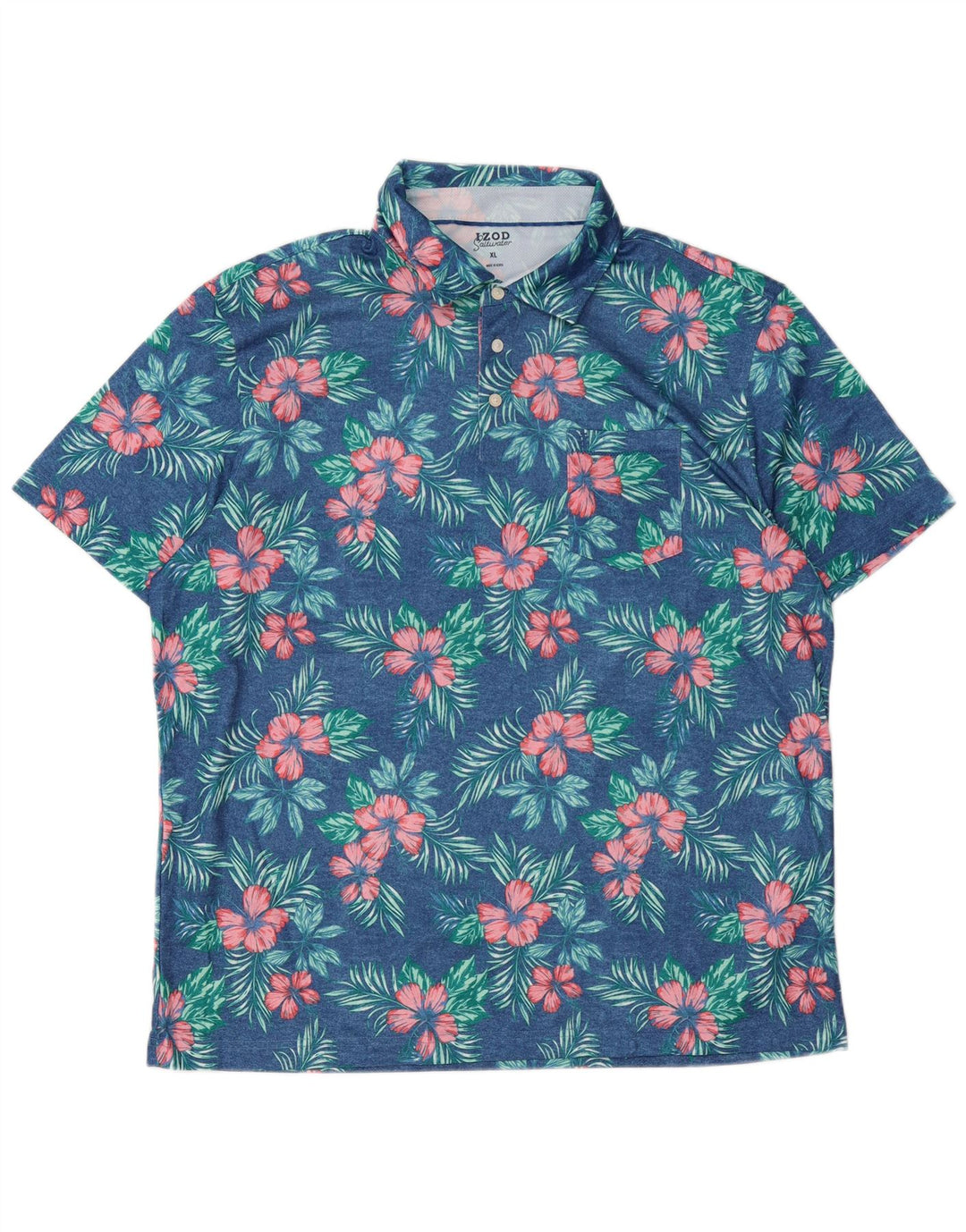 IZOD Mens Salt Water Polo Shirt XL Blue Floral Polyester
