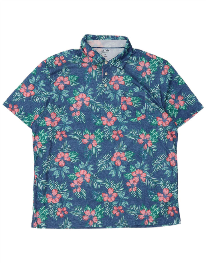 IZOD Mens Salt Water Polo Shirt XL Blue Floral Polyester