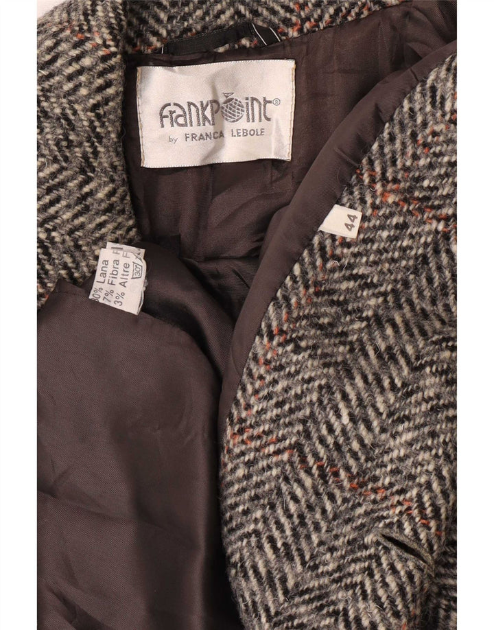 Lebole Womens Loose Fit Double Breasted Coat IT 44 Medium Grey Houndstooth