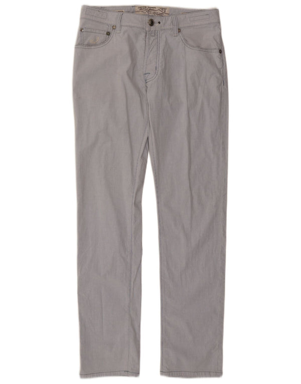 Jacob Cohen Womens Straight Casual Trousers W33 L33 Blue Pinstripe