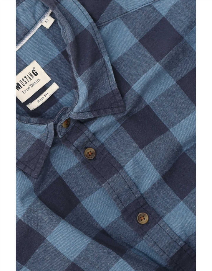 Mustang Mens Short Sleeve Slim Fit Shirt Medium Blue Gingham