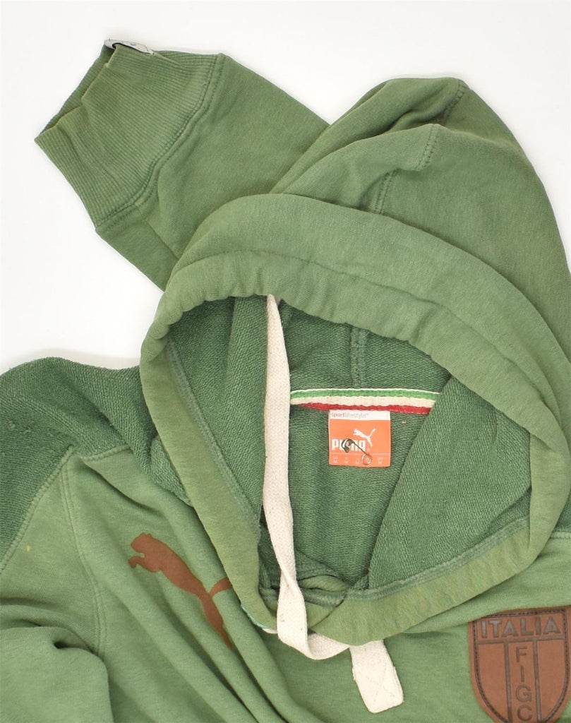 PUMA Mens Graphic Hoodie Jumper Medium Green Polyester | Vintage Puma | Thrift | Second-Hand Puma | Used Clothing | Messina Hembry 