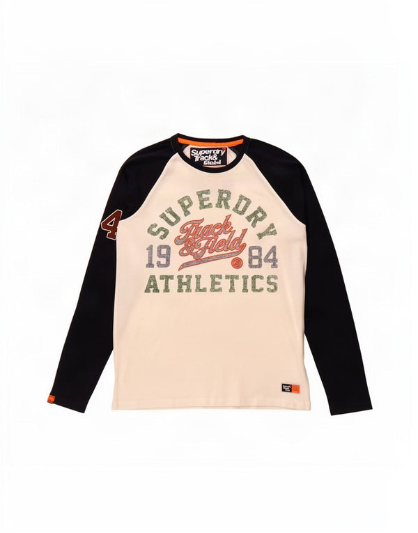 Superdry Mens Graphic Top Long Sleeve Small White Colourblock Cotton