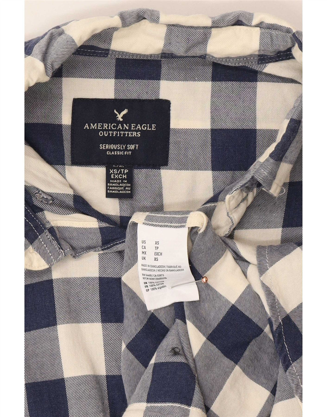 American Eagle Mens Classic Fit Shirt XS Navy Blue Gingham Cotton
