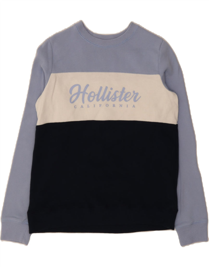 HOLLISTER Womens Graphic Sweatshirt Jumper UK 10 Small Blue Colourblock Vintage Hollister and Second-Hand Hollister from Messina Hembry 