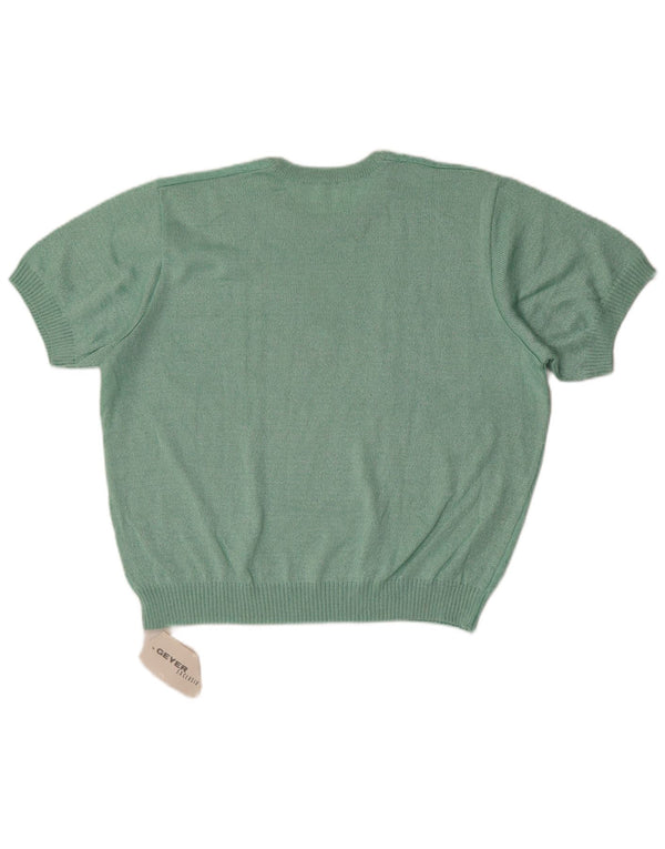Vintage Womens Short Sleeve Crew Neck Jumper Sweater EU 48 2XL Green