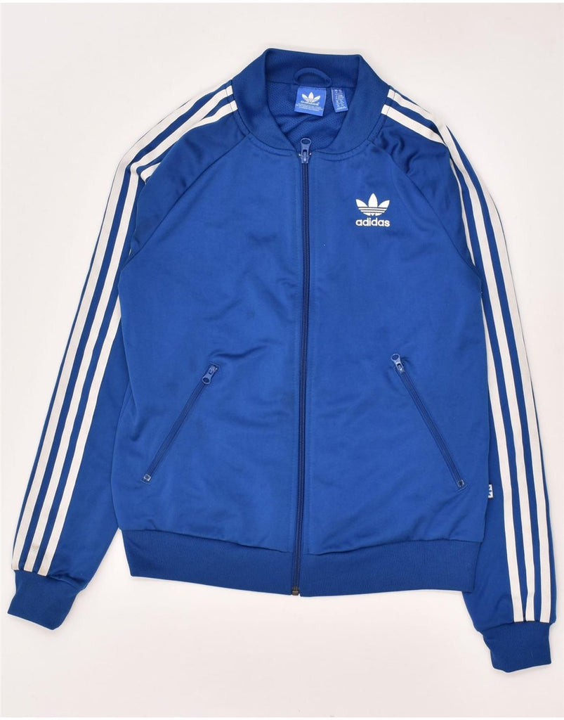 ADIDAS Womens Graphic Tracksuit Top Jacket UK 6 XS Blue Polyester | Vintage Adidas | Thrift | Second-Hand Adidas | Used Clothing | Messina Hembry 