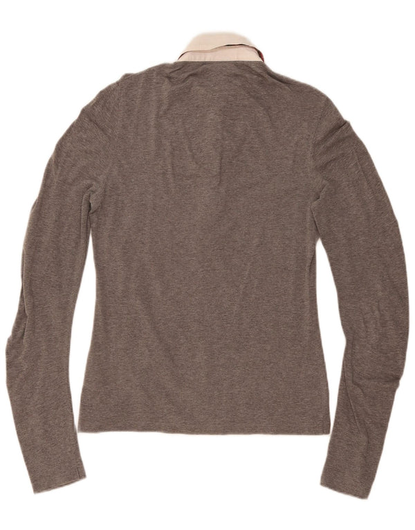 GANT Womens Long Sleeve Rugby Polo Shirt UK 12 Medium Grey Cotton