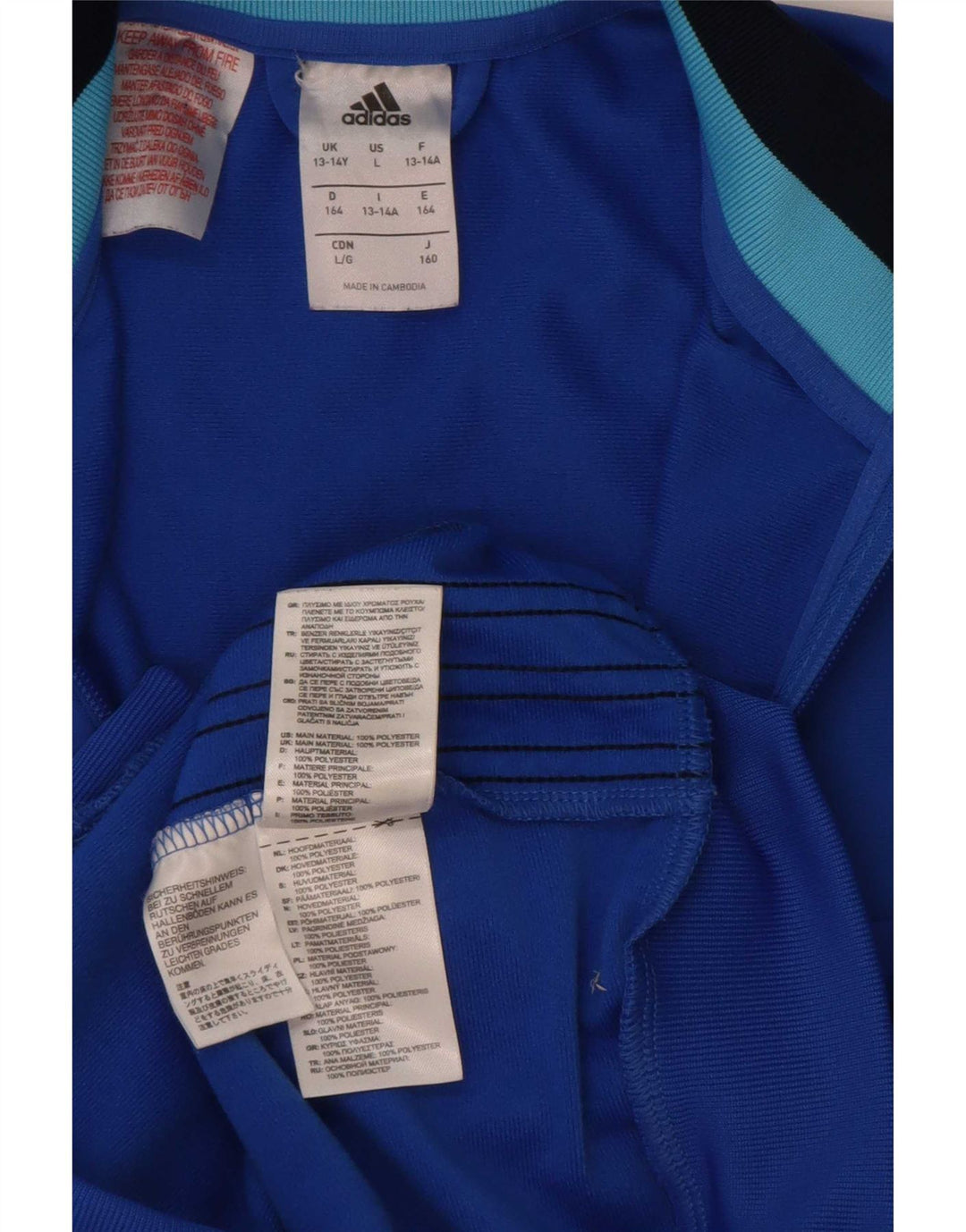 Adidas Boys Tracksuit Top Jacket 13-14 Years Blue Colourblock Polyester