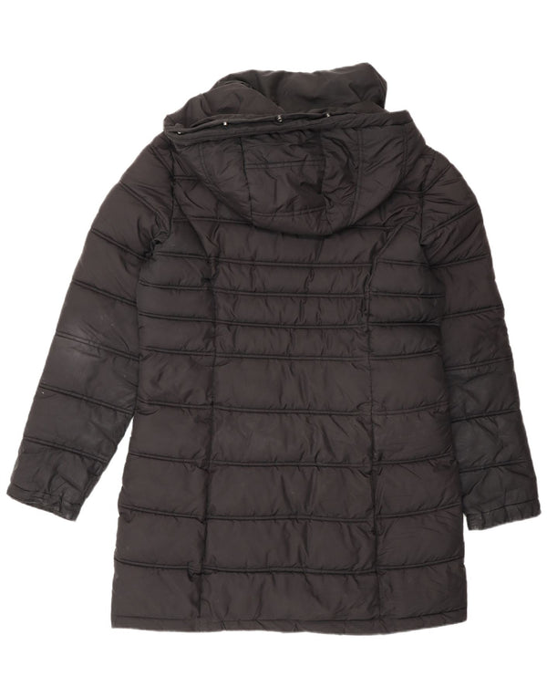 Superdry Womens Hooded Padded Coat UK 12 Medium Black Polyester