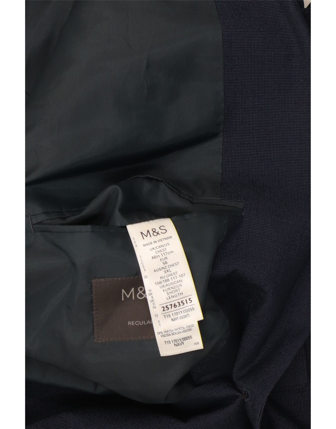 Marks & Spencer Mens 2 Button Blazer Jacket UK 46 XL Navy Blue Polyester