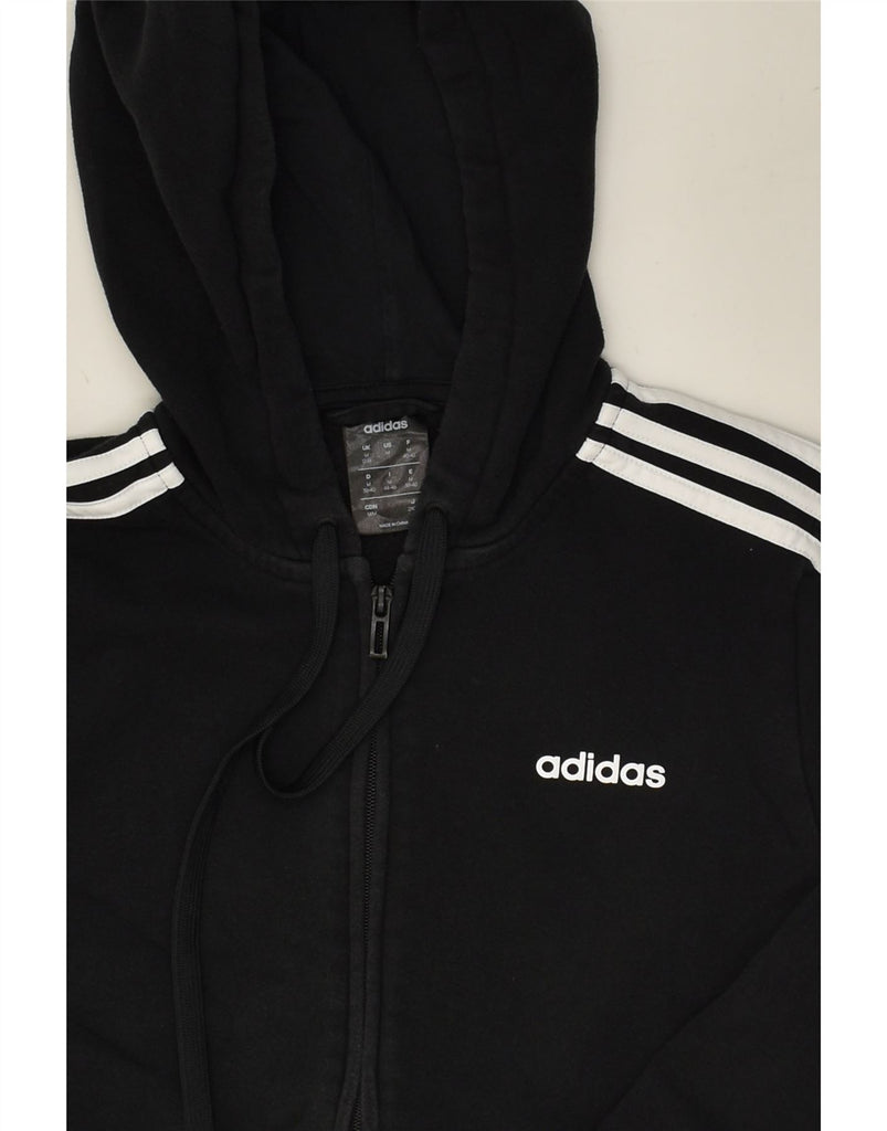 ADIDAS Womens Zip Hoodie Sweater UK 12/14 Medium Black Cotton | Vintage Adidas | Thrift | Second-Hand Adidas | Used Clothing | Messina Hembry 