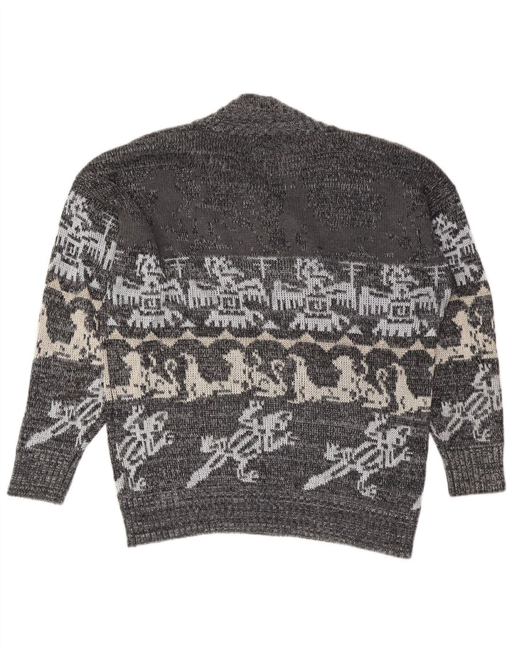 Marco Pecci Mens V-Neck Jumper Sweater UK 40 Medium Grey Fair Isle
