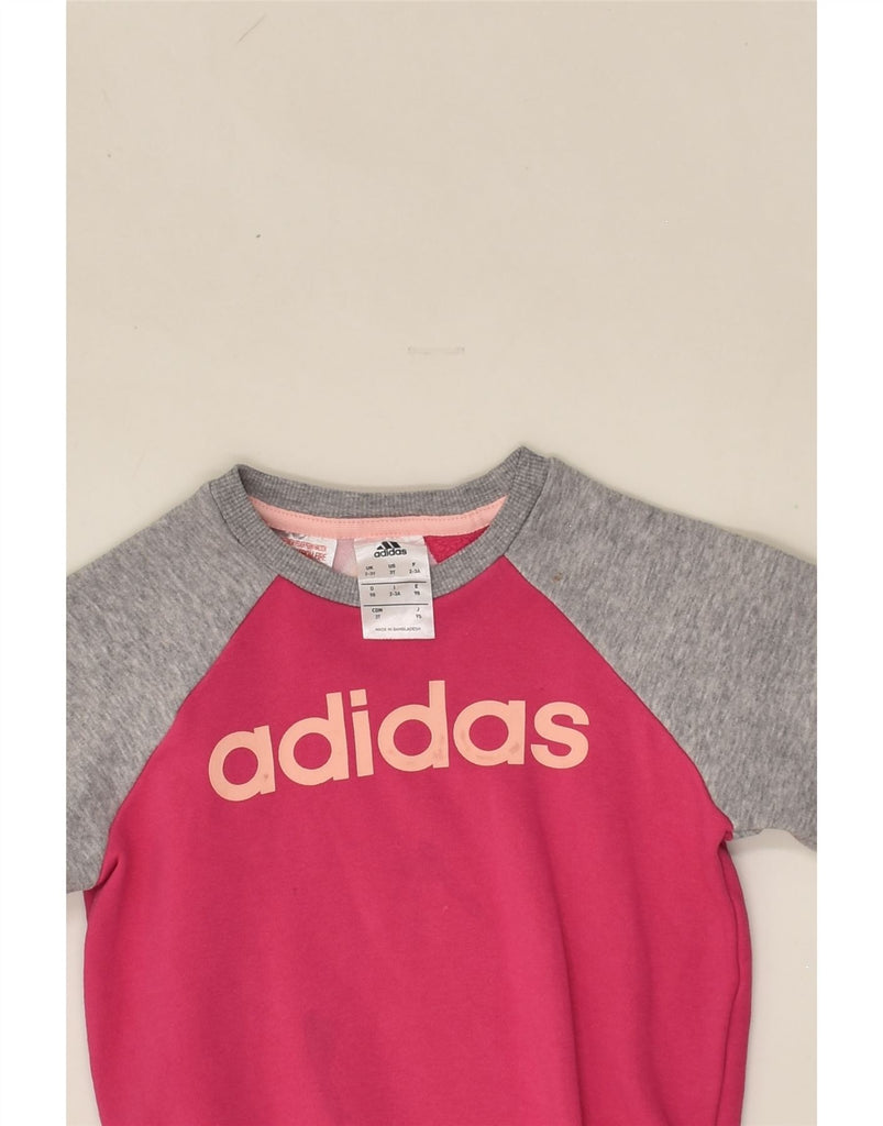 ADIDAS Girls Graphic Sweatshirt Jumper 2-3 Years Pink Colourblock Cotton | Vintage Adidas | Thrift | Second-Hand Adidas | Used Clothing | Messina Hembry 