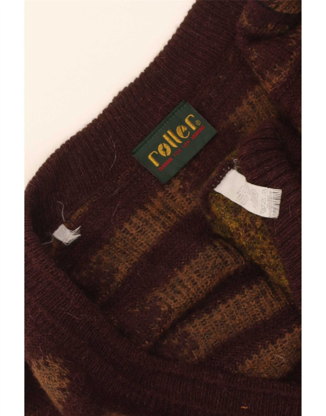 Vintage Mens Cardigan Sweater IT 50 Medium Brown Fair Isle Alpaca Wool