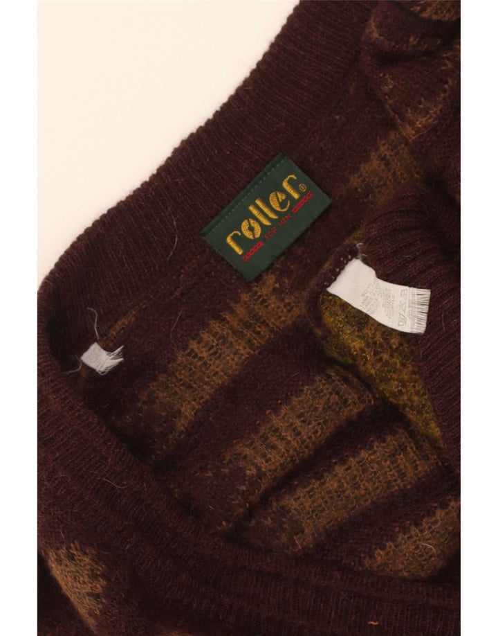 Vintage Mens Cardigan Sweater IT 50 Medium Brown Fair Isle Alpaca Wool