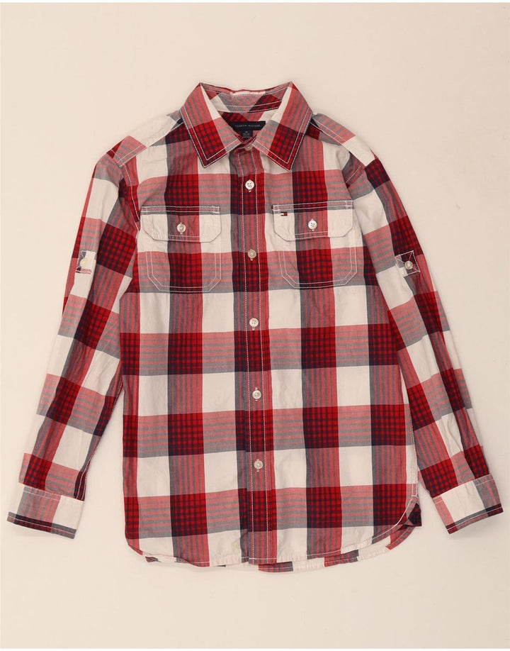 TOMMY HILFIGER Boys Shirt 8-9 Years Medium Red Check Cotton Vintage Tommy Hilfiger and Second-Hand Tommy Hilfiger from Messina Hembry 