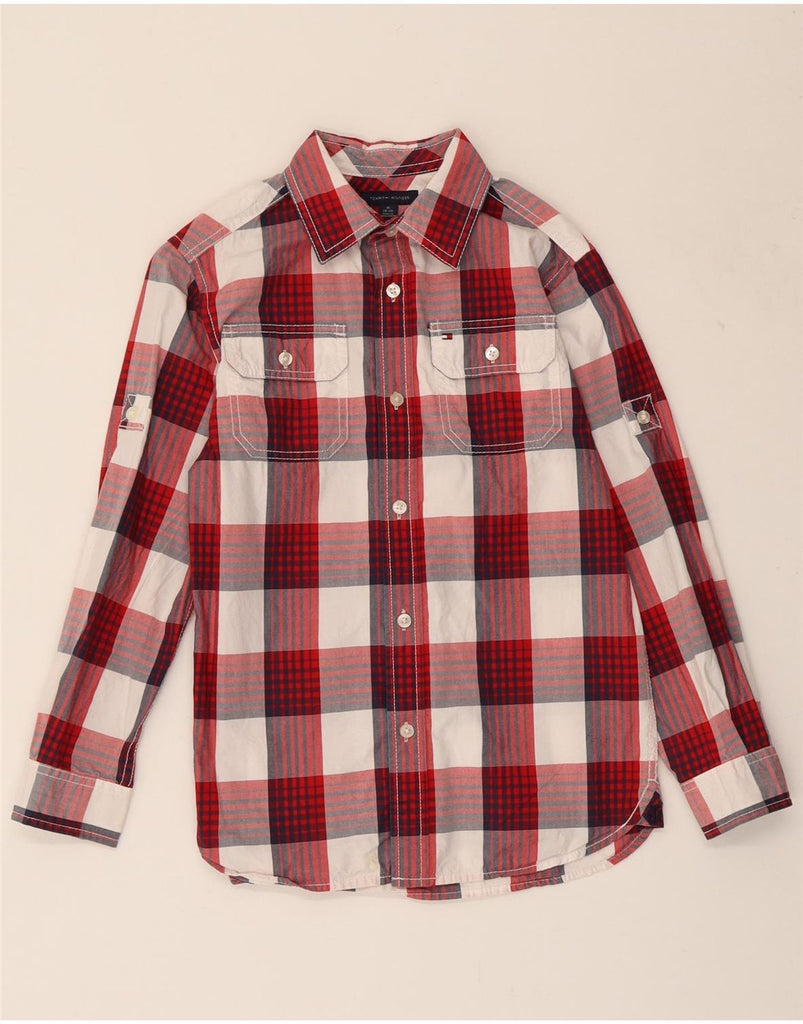 TOMMY HILFIGER Boys Shirt 8-9 Years Medium Red Check Cotton Vintage Tommy Hilfiger and Second-Hand Tommy Hilfiger from Messina Hembry 