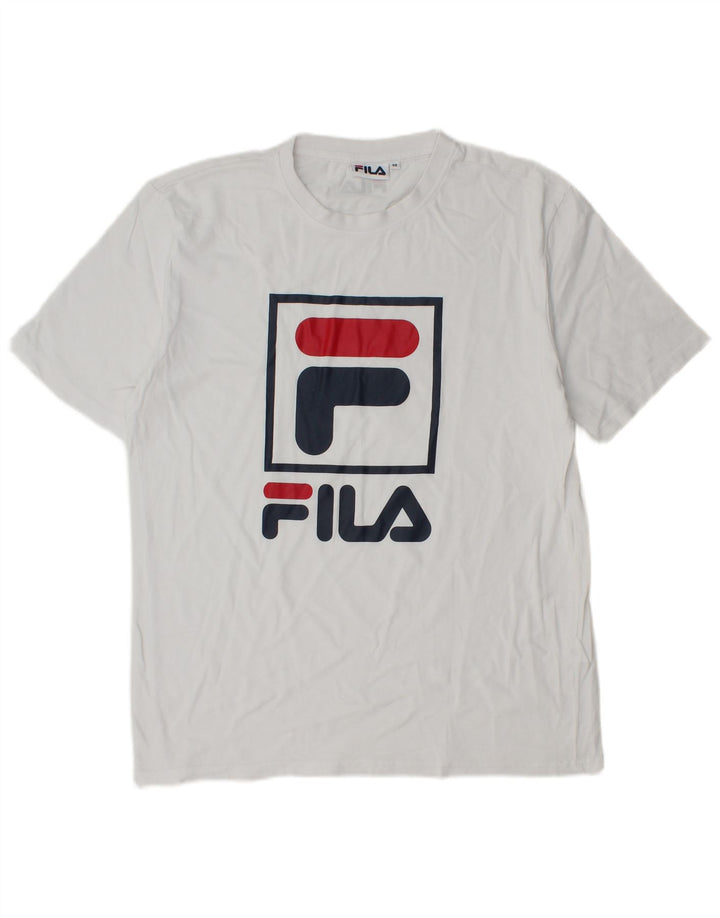 Fila Mens Graphic T-Shirt Top Medium White Cotton