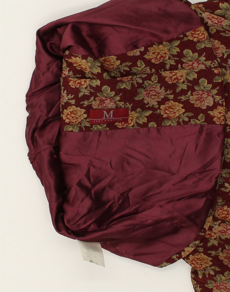 VINTAGE Womens 6 Button Blazer Jacket UK 14 Large  Maroon Floral Wool | Vintage Vintage | Thrift | Second-Hand Vintage | Used Clothing | Messina Hembry 