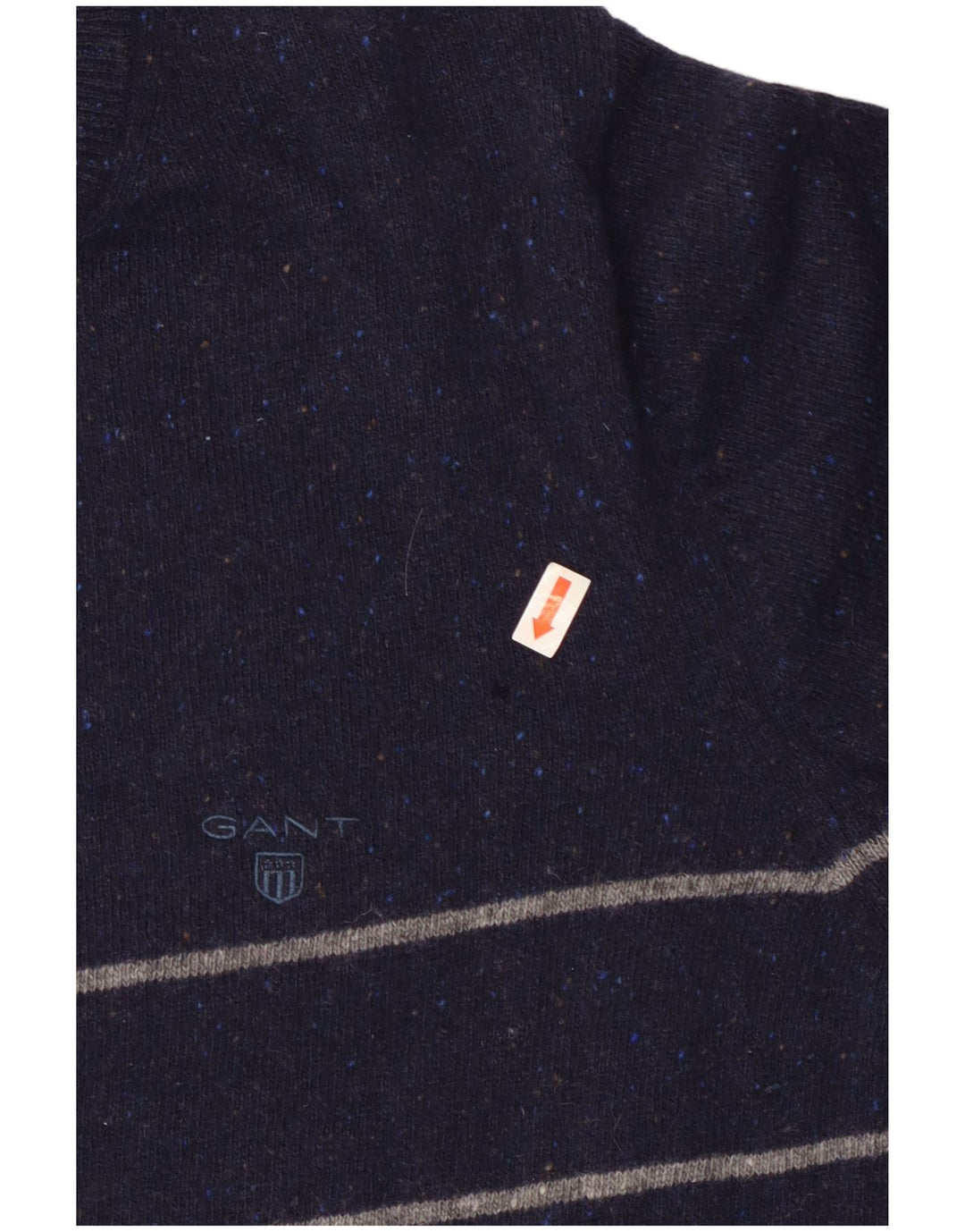 Gant Mens Crew Neck Jumper Sweater Medium Navy Blue Striped Wool