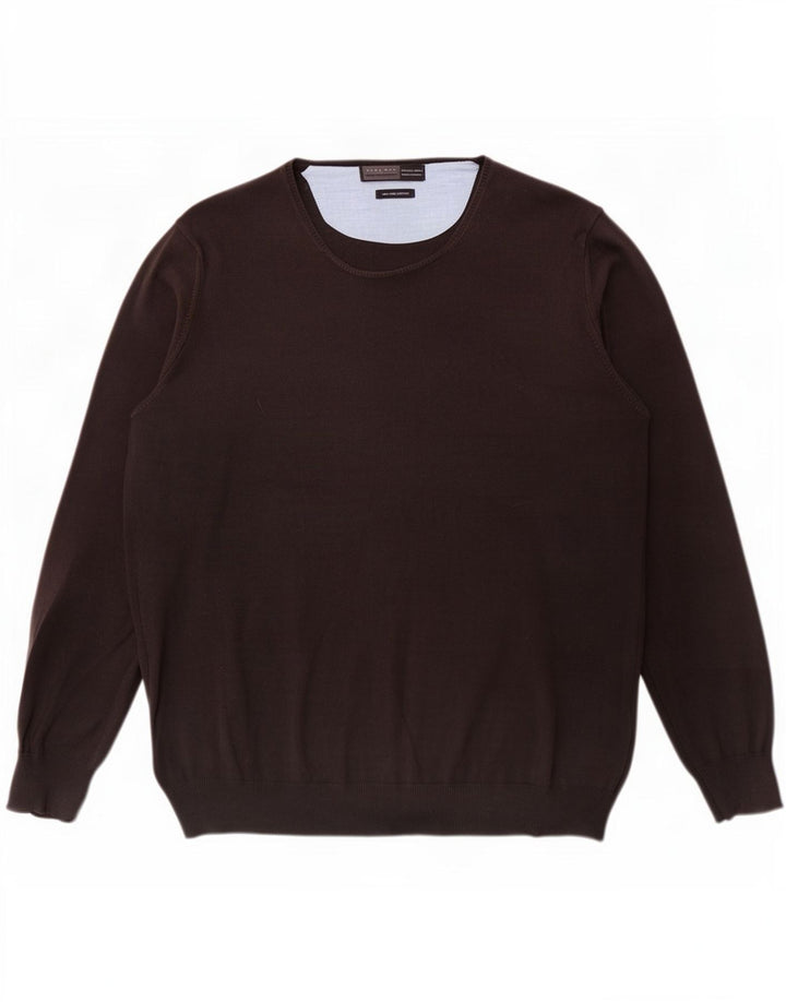 Zara Mens Regular Fit Crew Neck Jumper Sweater Large Brown
