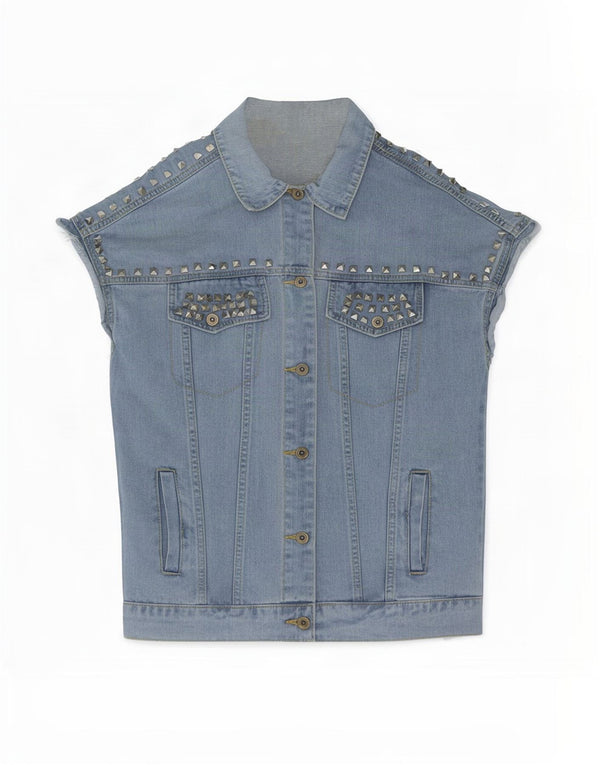 Vintage Womens Short Sleeve Denim Jacket UK 16 Large Blue