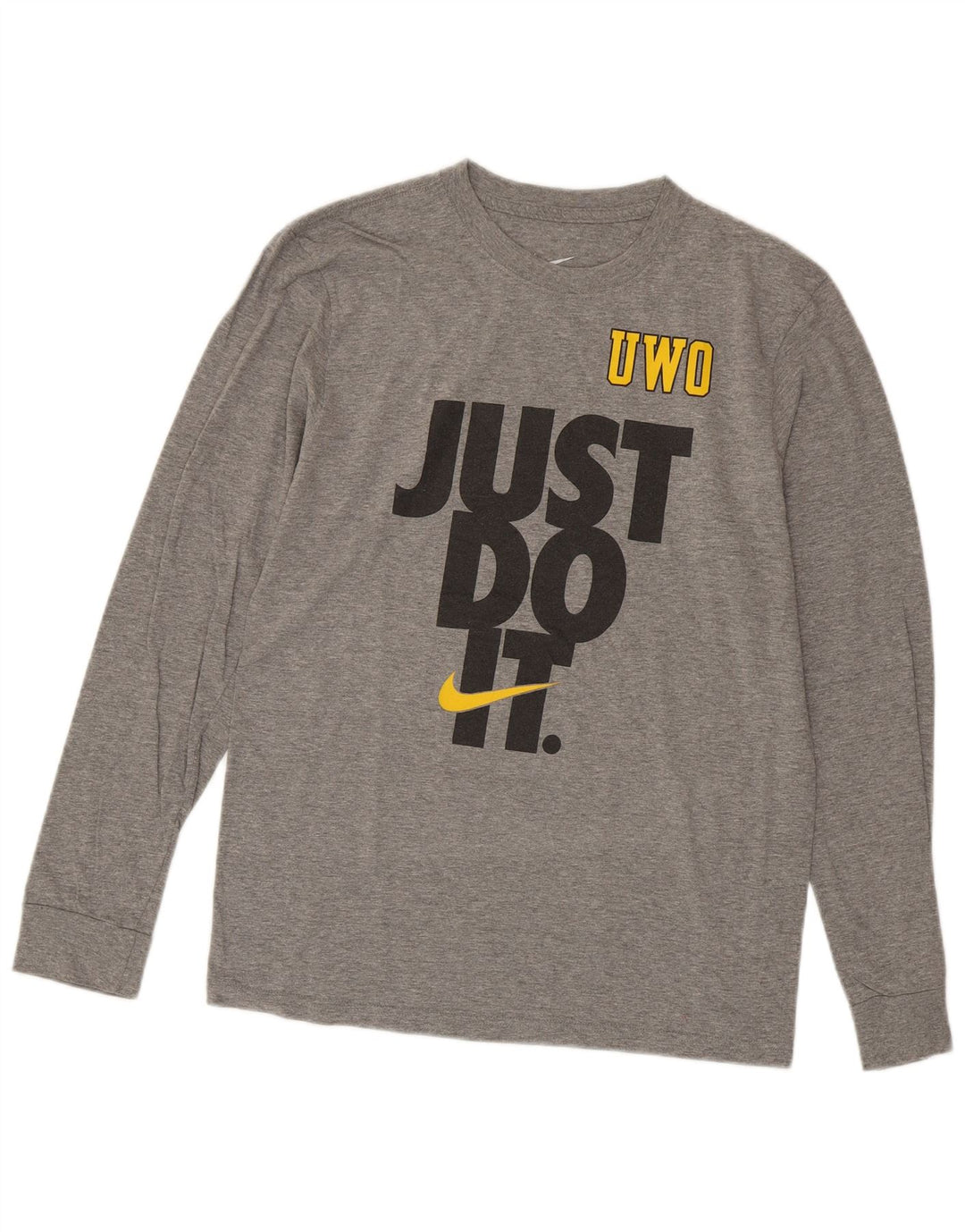 NIKE Mens Regular Fit Graphic Top Long Sleeve Small Grey Cotton