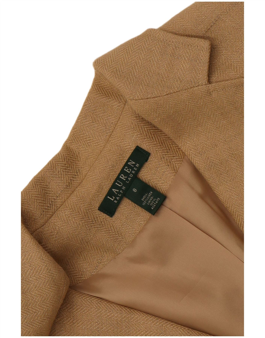 Ralph Lauren Womens 2 Button Blazer Jacket US 8 Medium Beige Herringbone