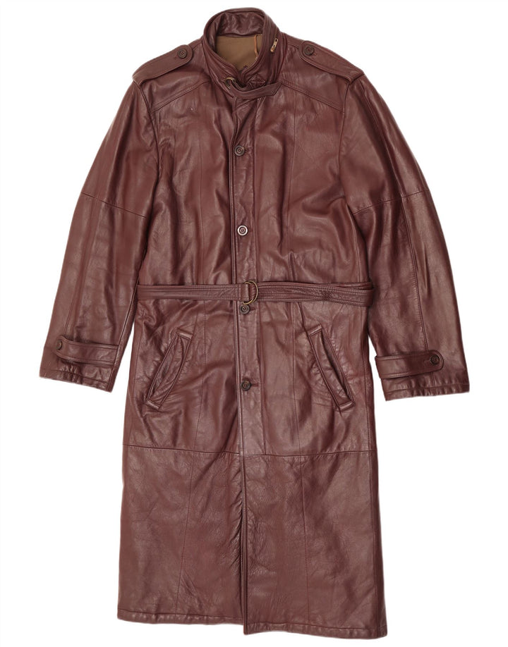 C & A Mens Military Leather Coat UK 40 Large Maroon Leather