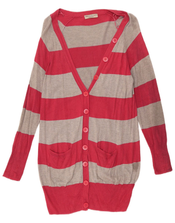 Marks & Spencer Womens Longline Cardigan Sweater UK 14 Medium Pink Striped