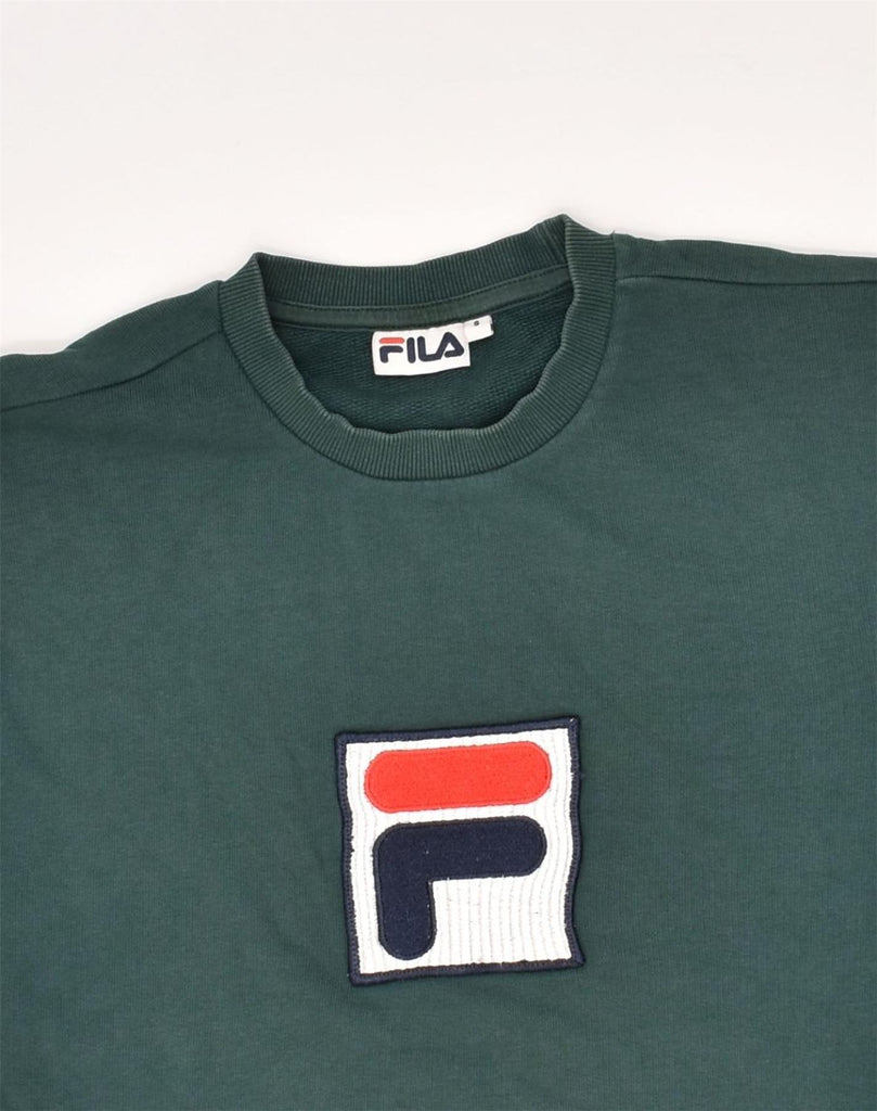 FILA Mens Graphic Sweatshirt Jumper Small Khaki Cotton | Vintage Fila | Thrift | Second-Hand Fila | Used Clothing | Messina Hembry 