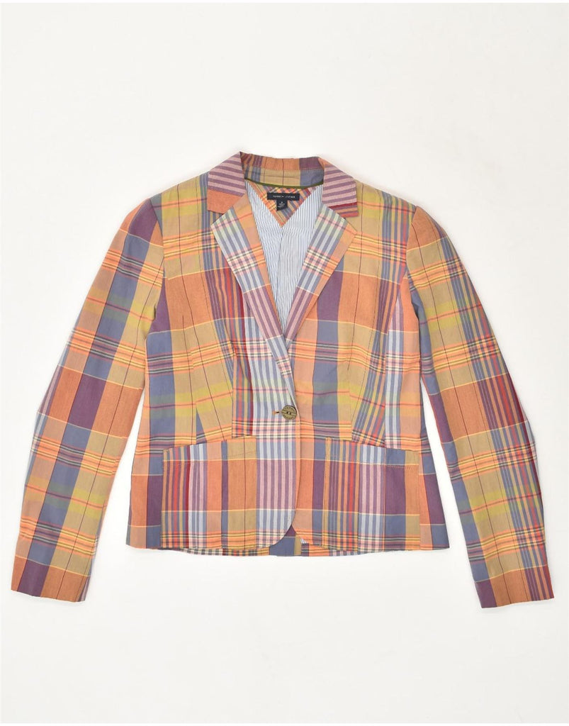 TOMMY HILFIGER Womens 1 Button Blazer Jacket UK 14 Medium Orange Check | Vintage Tommy Hilfiger | Thrift | Second-Hand Tommy Hilfiger | Used Clothing | Messina Hembry 